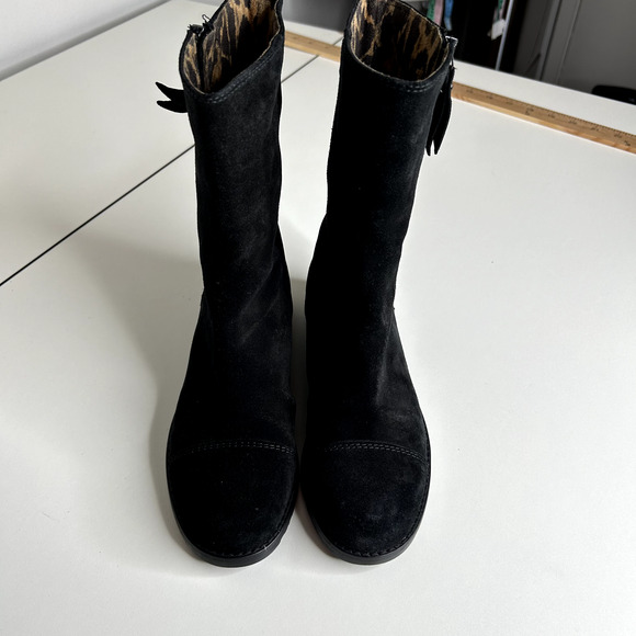 Stuart Weitzman Black Suede Mid-Calf Boots Cheetah Print Round Toe Booties 4 - Picture 7 of 16